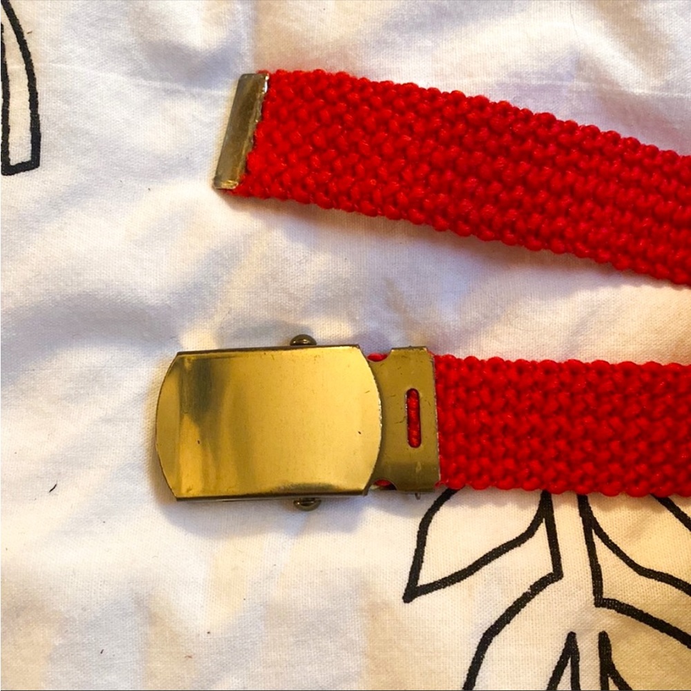 Red vintage fabric belt with gold metal clasp